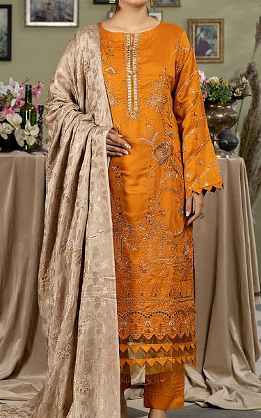 Marjjan Safety Orange Viscose Suit | Pakistani Winter Dresses- Image 1