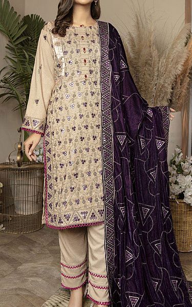 Marjjan Ivory/Indigo Wool Suit | Pakistani Dresses in USA- Image 1