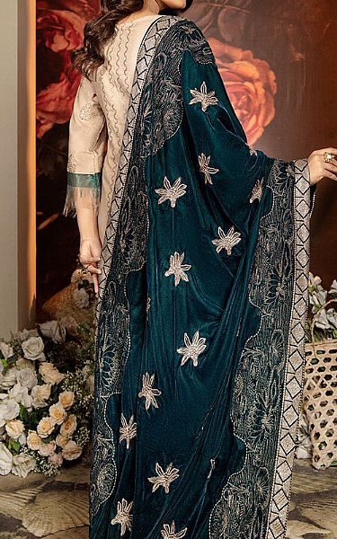 Marjjan Ivory/Teal Blue Wool Suit | Pakistani Dresses in USA- Image 2