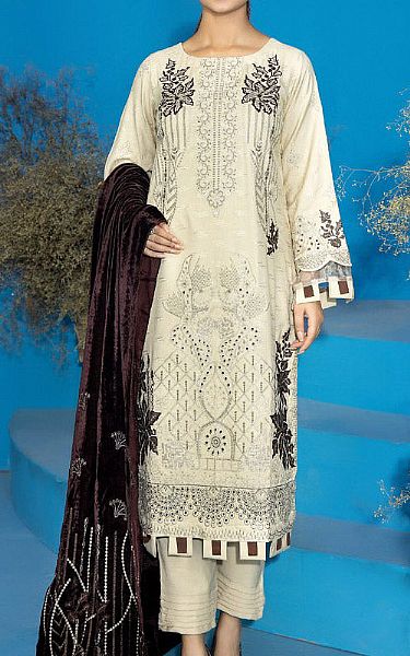 Marjjan Ivory/Brown Wool Suit | Pakistani Winter Dresses- Image 1