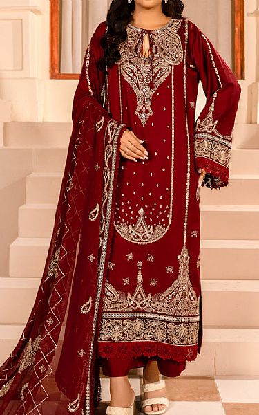 Marjjan Maroon Viscose Suit | Pakistani Winter Dresses in USA- Image 1