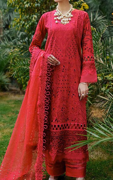 Marjjan Deep Red Lawn Suit | Pakistani Lawn Suits- Image 1