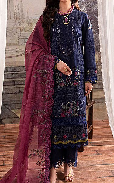 Marjjan Navy Blue Karandi Suit | Pakistani Winter Dresses in USA- Image 1