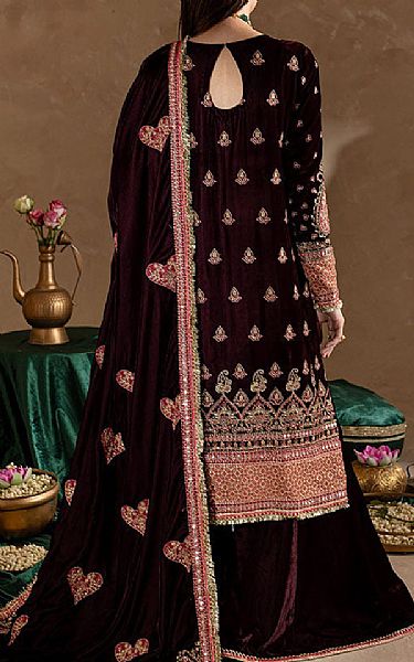 Marjjan Wine Velvet Suit | Pakistani Winter Dresses in USA- Image 2