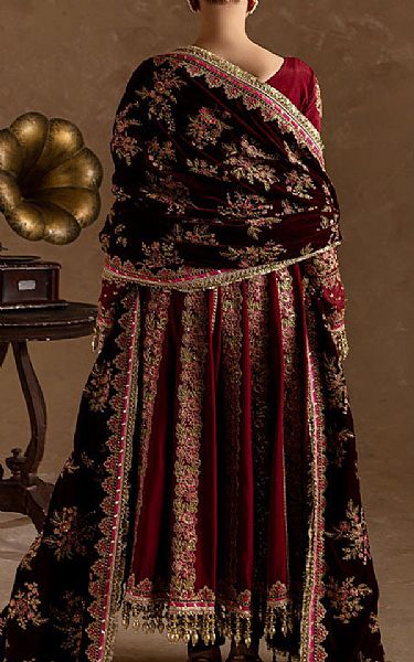 Marjjan Maroon Raw Silk Suit | Pakistani Embroidered Chiffon Dresses USA- Image 2