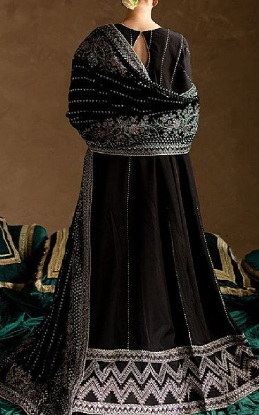 Marjjan Black Raw Silk Suit | Pakistani Embroidered Chiffon Dresses USA- Image 2