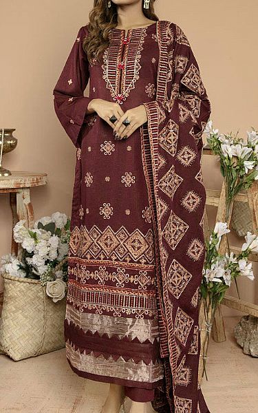 Wine Red Karandi Suit | Marjjan Pakistani Winter Dresses