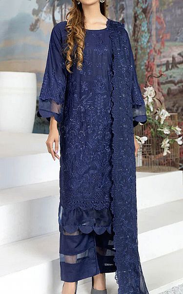 Marjjan Navy Blue Karandi Suit | Pakistani Dresses in USA- Image 1