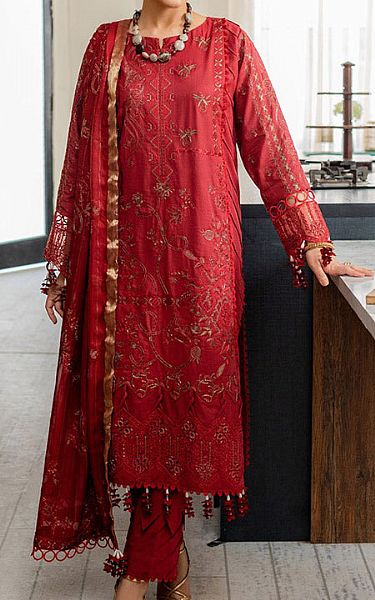 Marjjan Brick Red Karandi Suit | Pakistani Winter Dresses- Image 1