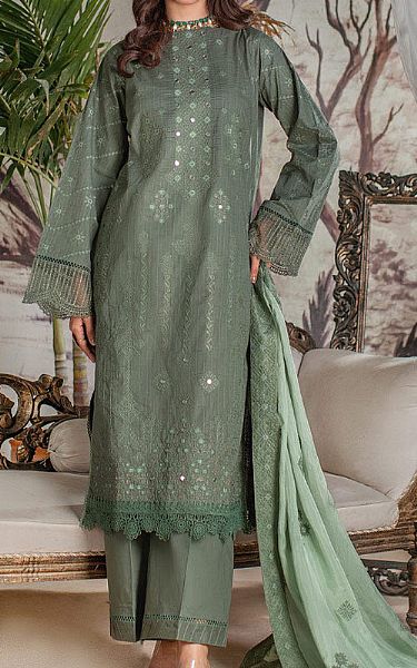 Marjjan Sage Green Lawn Suit | Pakistani Lawn Suits- Image 1