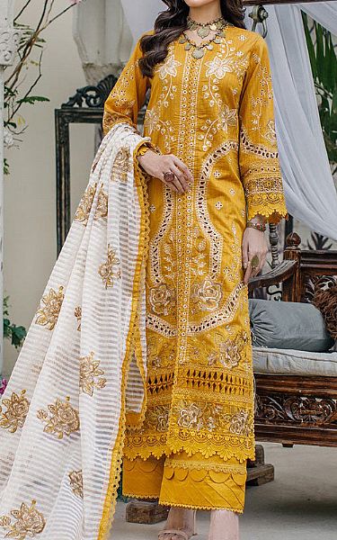 Marjjan Golden Yellow Lawn Suit | Pakistani Lawn Suits- Image 1