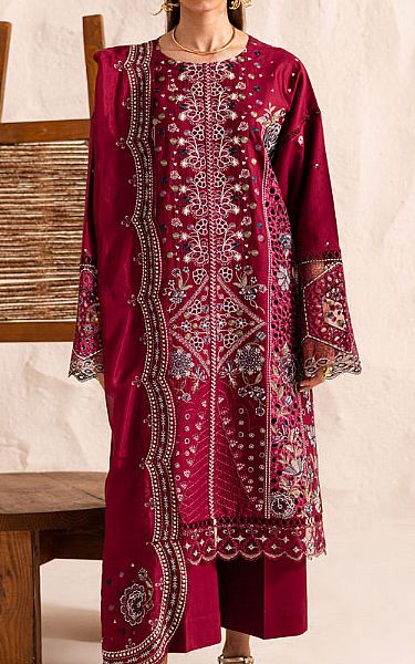Marjjan Deep Carmine Lawn Suit | Pakistani Lawn Dress in USA- Image 1