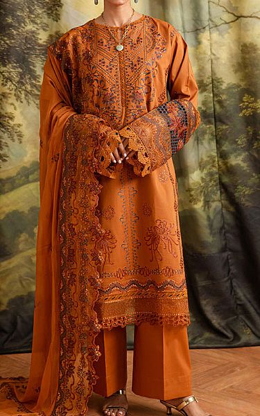 Marjjan Orange Lawn Suit | Pakistani Lawn Dress in USA- Image 1