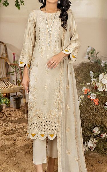 Marjjan Beige Karandi Suit | Pakistani Winter Dresses in USA- Image 1