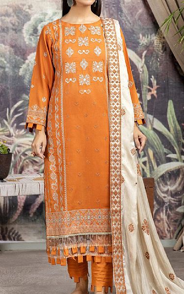 Marjjan Halloween Orange Karandi Suit | Pakistani Winter Dresses in USA- Image 1