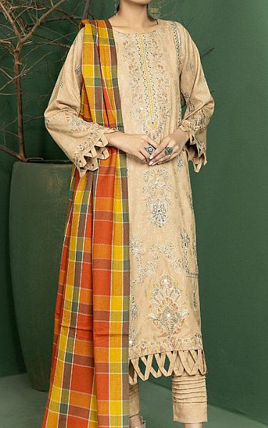 Marjjan Tan Wool Suit | Pakistani Winter Dresses- Image 1