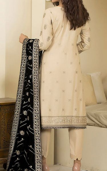 Marjjan Off-white/Black Wool Suit | Pakistani Winter Dresses- Image 2