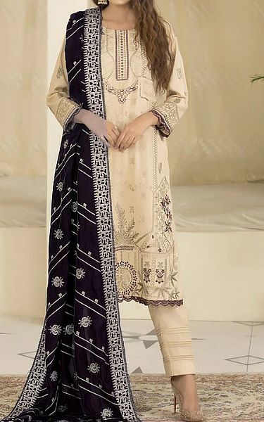 Marjjan Off-white/Plum Wool Suit | Pakistani Winter Dresses- Image 1