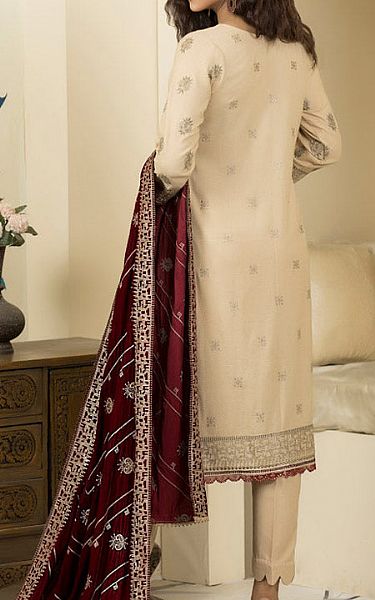 Marjjan Off-white/Red Wool Suit | Pakistani Winter Dresses- Image 2