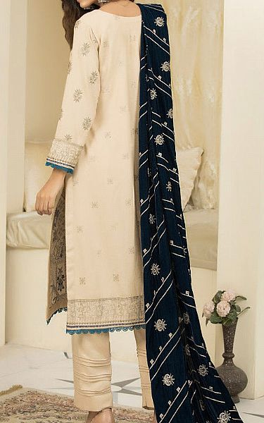 Marjjan Off-white/Zinc Blue Wool Suit | Pakistani Winter Dresses- Image 2