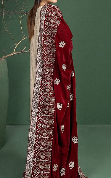 Marjjan Ivory/Scarlet Wool Suit | Pakistani Winter Dresses- Image 2