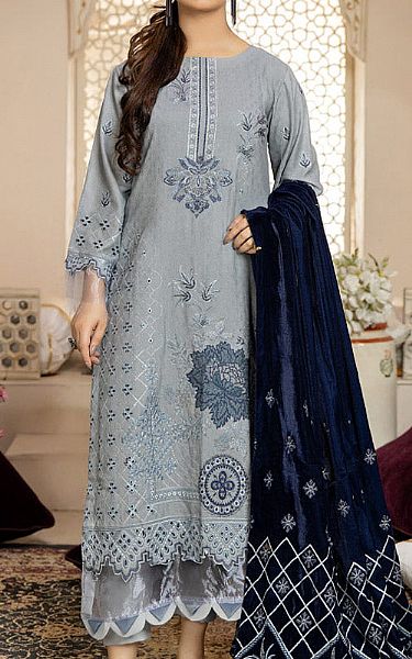 Marjjan Slate Grey Wool Suit | Pakistani Winter Dresses- Image 1