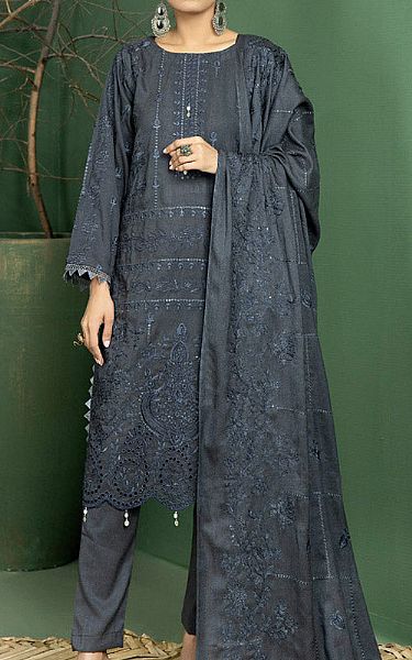 Marjjan Dark Gray Leather Suit | Pakistani Winter Dresses- Image 1