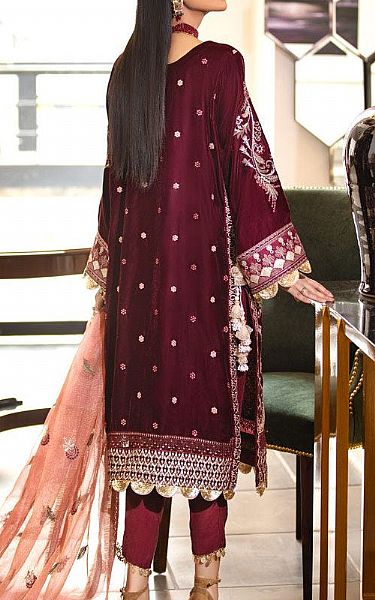 Marjjan Burgundy Velvet Suit | Pakistani Winter Dresses- Image 2