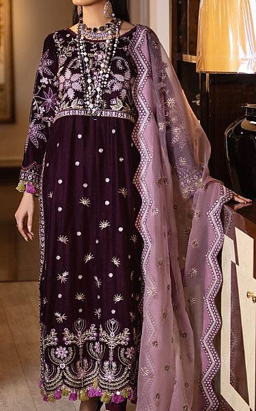 Marjjan Egg Plant Velvet Suit | Pakistani Winter Dresses- Image 1