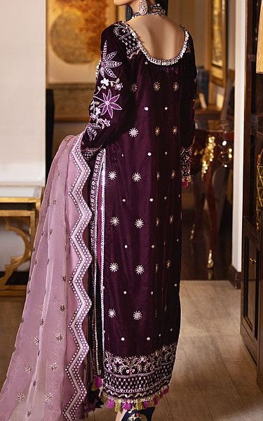 Marjjan Egg Plant Velvet Suit | Pakistani Winter Dresses- Image 2