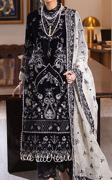 Marjjan Black Velvet Suit | Pakistani Winter Dresses- Image 1