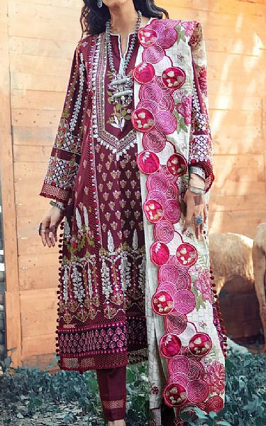 Maryam Hussain Crimson Khaddar Suit | Pakistani Dresses in USA- Image 1