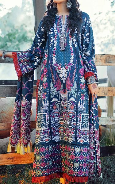 Maryam Hussain Denim Blue Khaddar Suit | Pakistani Dresses in USA- Image 1
