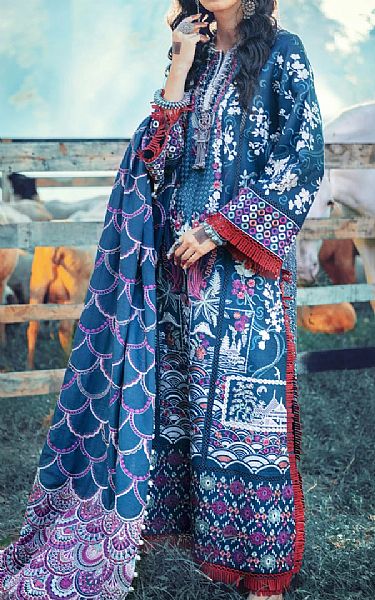 Maryam Hussain Denim Blue Khaddar Suit | Pakistani Dresses in USA- Image 2