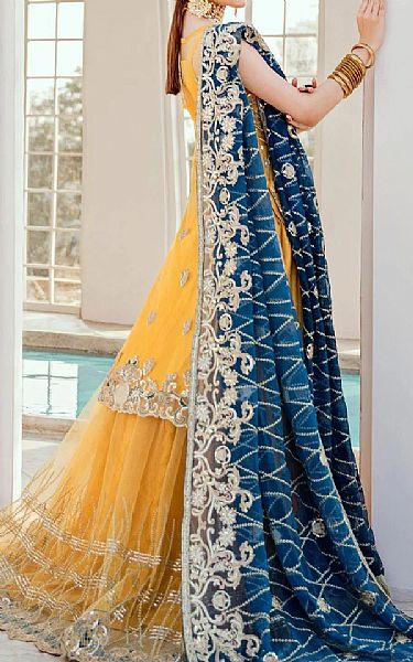 Maryum N Maria Mustard Net Suit | Pakistani Wedding Dresses- Image 2