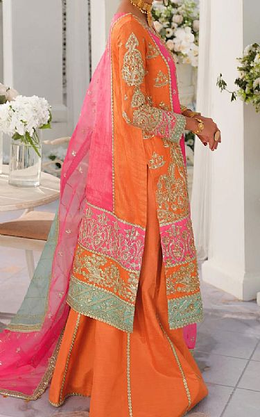 Brink Pink/Safety Orange Net Suit | Maryum N Maria Pakistani Chiffon Dresses