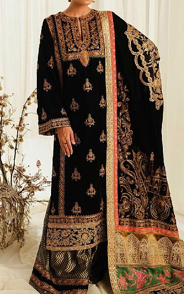 Black Velvet Suit | Maryum N Maria Pakistani Winter Dresses