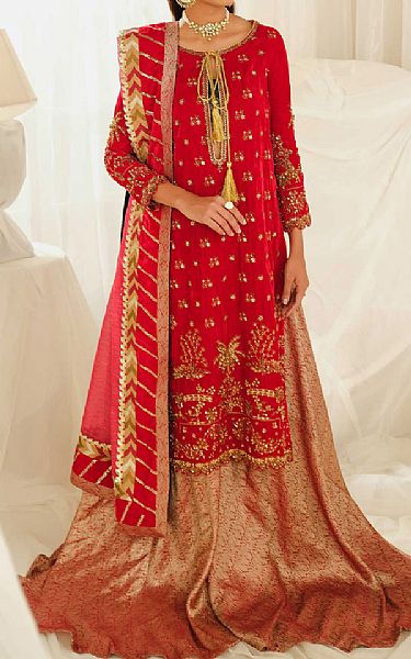 Maryum N Maria Red Velvet Suit | Pakistani Winter Dresses- Image 1