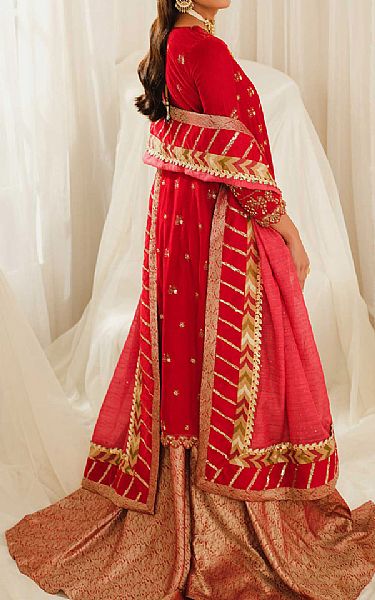 Maryum N Maria Red Velvet Suit | Pakistani Winter Dresses- Image 2