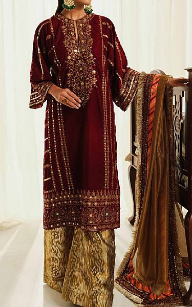 Maroon Velvet Suit | Maryum N Maria Pakistani Winter Dresses
