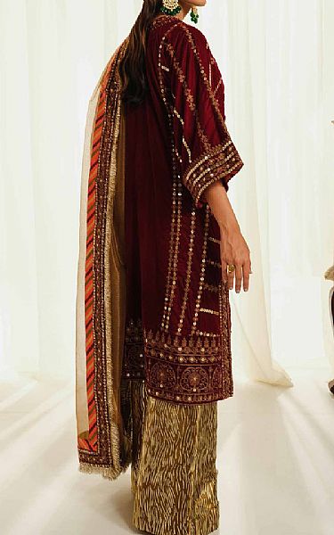 Maryum N Maria Maroon Velvet Suit | Pakistani Winter Dresses- Image 2