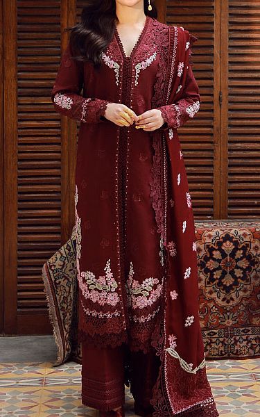 Maryam Hussain Wine Khaddar Suit | Pakistani Winter Dresses in USA- Image 2