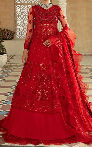 Maryam Hussain Scarlet Net Suit | Pakistani Embroidered Chiffon Dresses- Image 1