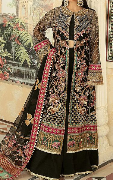 Maryam Hussain Black Net Suit | Pakistani Wedding Dresses- Image 1
