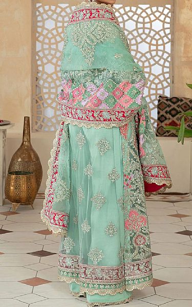 Maryam Hussain Mint Green Net Suit | Pakistani Embroidered Chiffon Dresses- Image 2