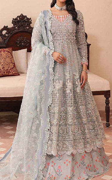 Maryam Hussain Grey Organza Suit | Pakistani Embroidered Chiffon Dresses USA- Image 1