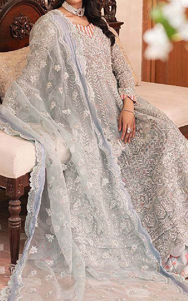 Maryam Hussain Grey Organza Suit | Pakistani Embroidered Chiffon Dresses USA- Image 3