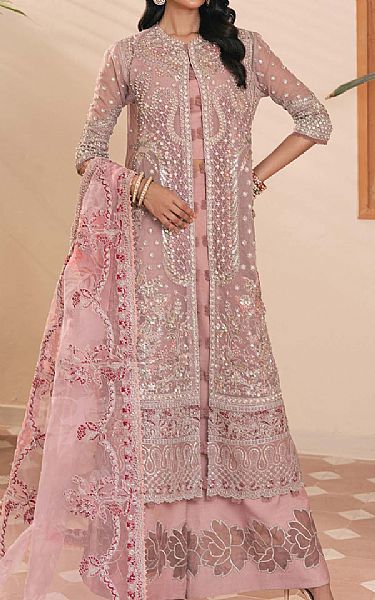 Maryam Hussain Oriental Pink Net Suit | Pakistani Embroidered Chiffon Dresses USA- Image 1
