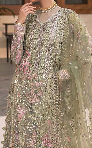 Maryam Hussain Sage Green Net Suit | Pakistani Embroidered Chiffon Dresses USA- Image 2