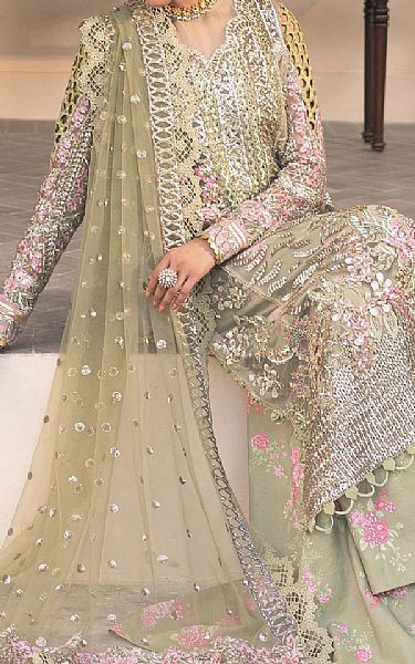 Maryam Hussain Sage Green Net Suit | Pakistani Embroidered Chiffon Dresses USA- Image 3